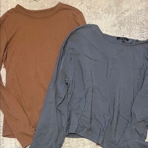 Long sleeve bundle. Madewell blue open back long sleeve, JNY brown long sleeve